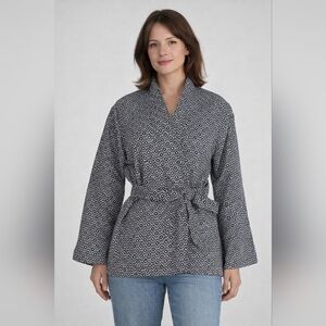 Vanessa Bruno Luxury Black and White Patterned Wrap Jacket Kimono Med-Large